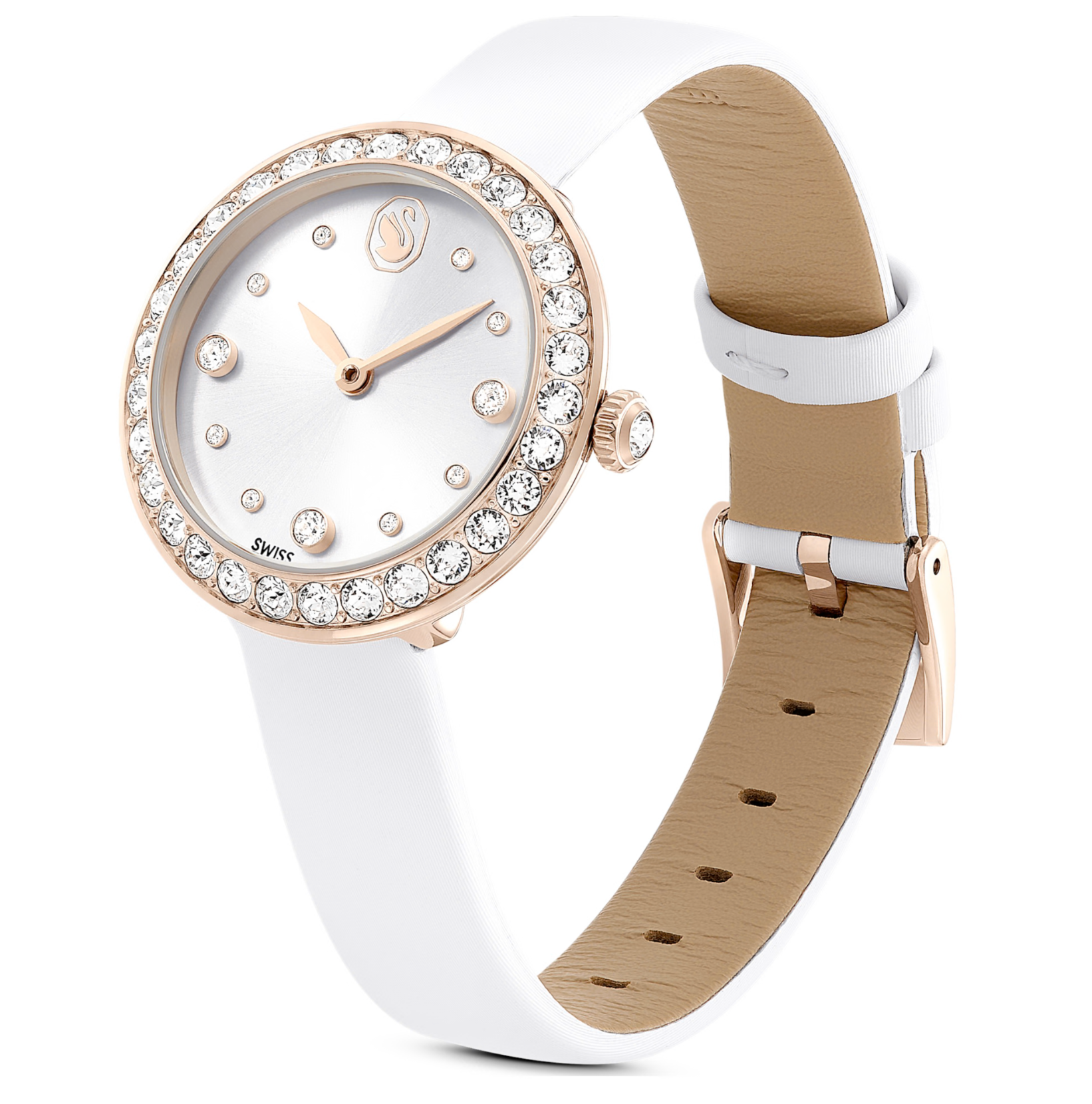5710103 Matrix tennis watch Swiss Made, Leather strap, White, Champagne gold-tone finish