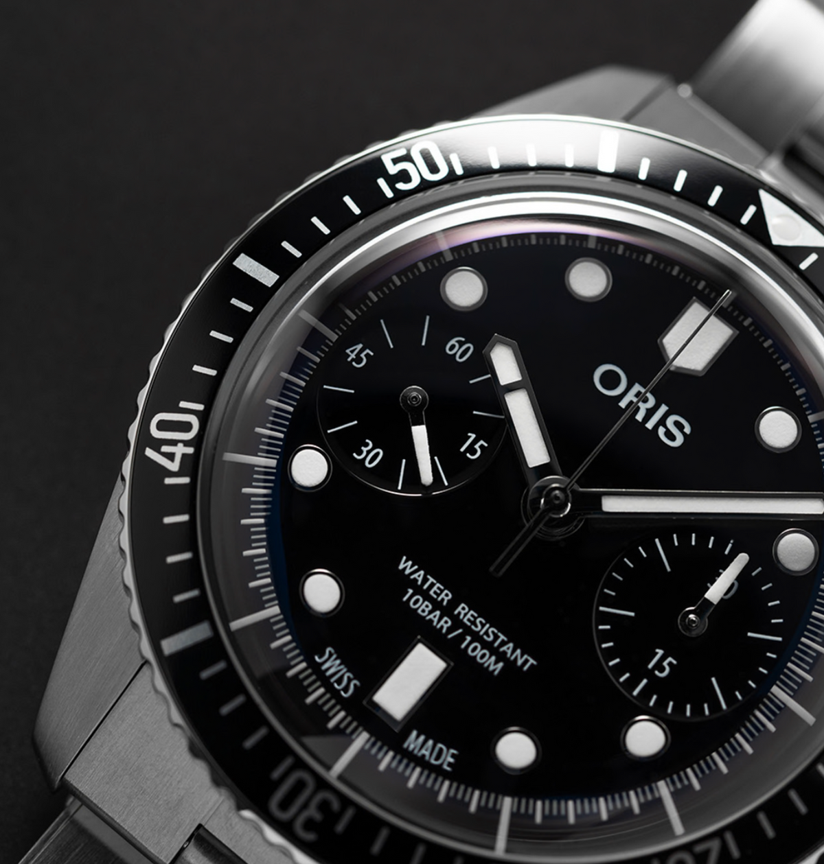 01 771 7791 4054-07 8 20 18 Divers Sixty-Five Chronograph - Dial: Black, Strap: MB Steel Polished