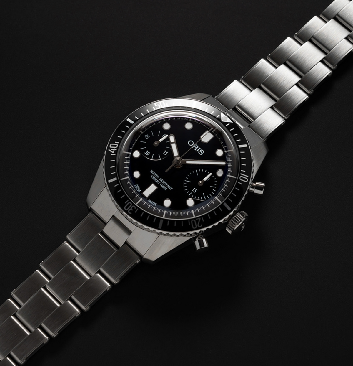 01 771 7791 4054-07 8 20 18 Divers Sixty-Five Chronograph - Dial: Black, Strap: MB Steel Polished