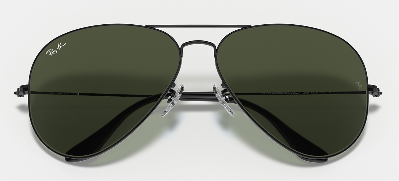 RAYBAN 0RB3026 SIZE62 AVIATOR LARGE METAL II BLACK W/G-15 GREEN