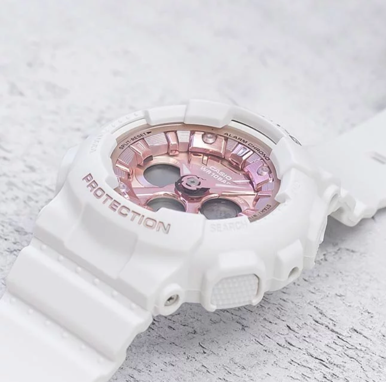 BA130-7A1 BABY-G DUO PINK FACE, WHITE RESIN BAND