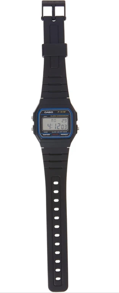 F91W-1 CASIO DIG SQUARE FACE, BLACK RESIN BAND