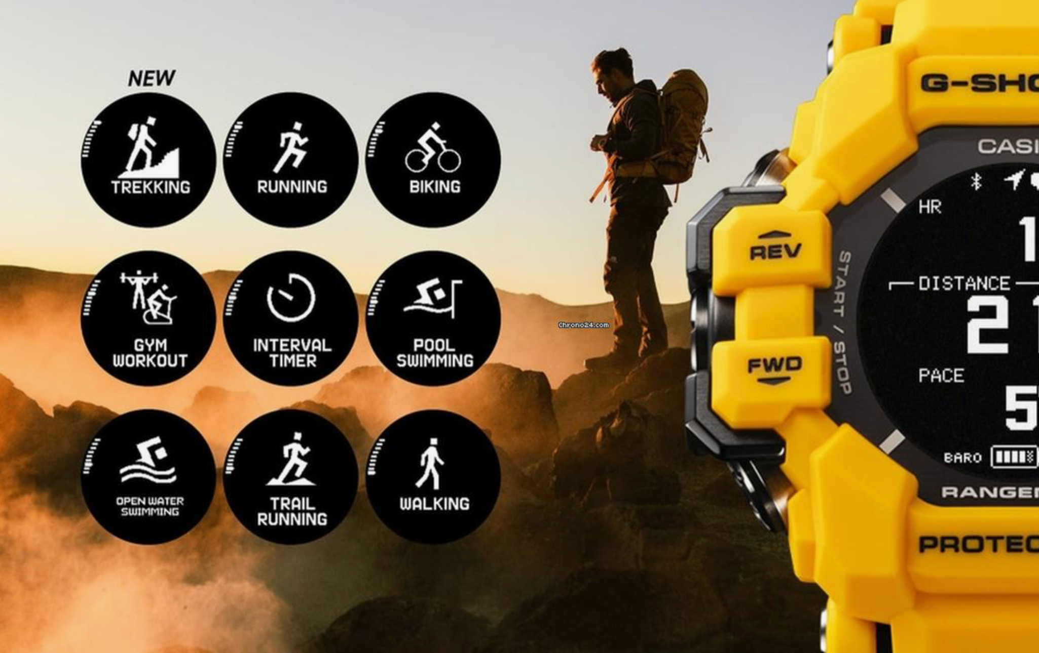 GPRH1000-9D G SHOCK DIG GPS RANGMAN, YELLOW RESIN BAND