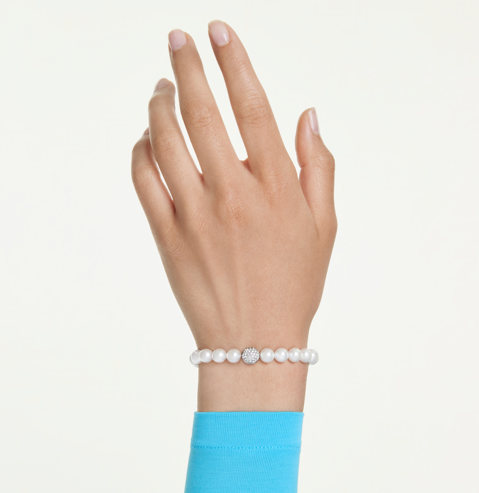 5747747 Matrix bracelet Crystal pearl, White, Rhodium plated