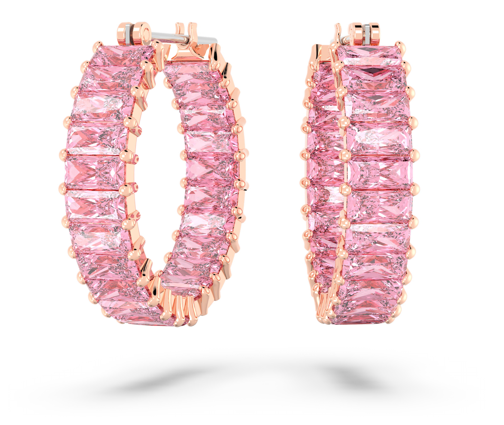 5657726 Matrix hoop earrings Baguette cut, Pink, 18K rose gold finish