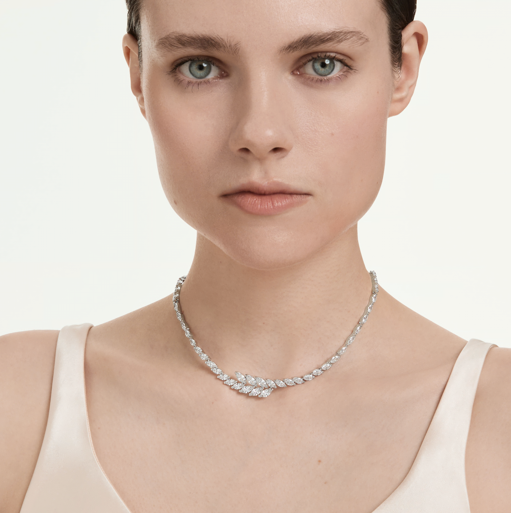 5748004 Mesmera necklace Marquise cut, White, Rhodium plated