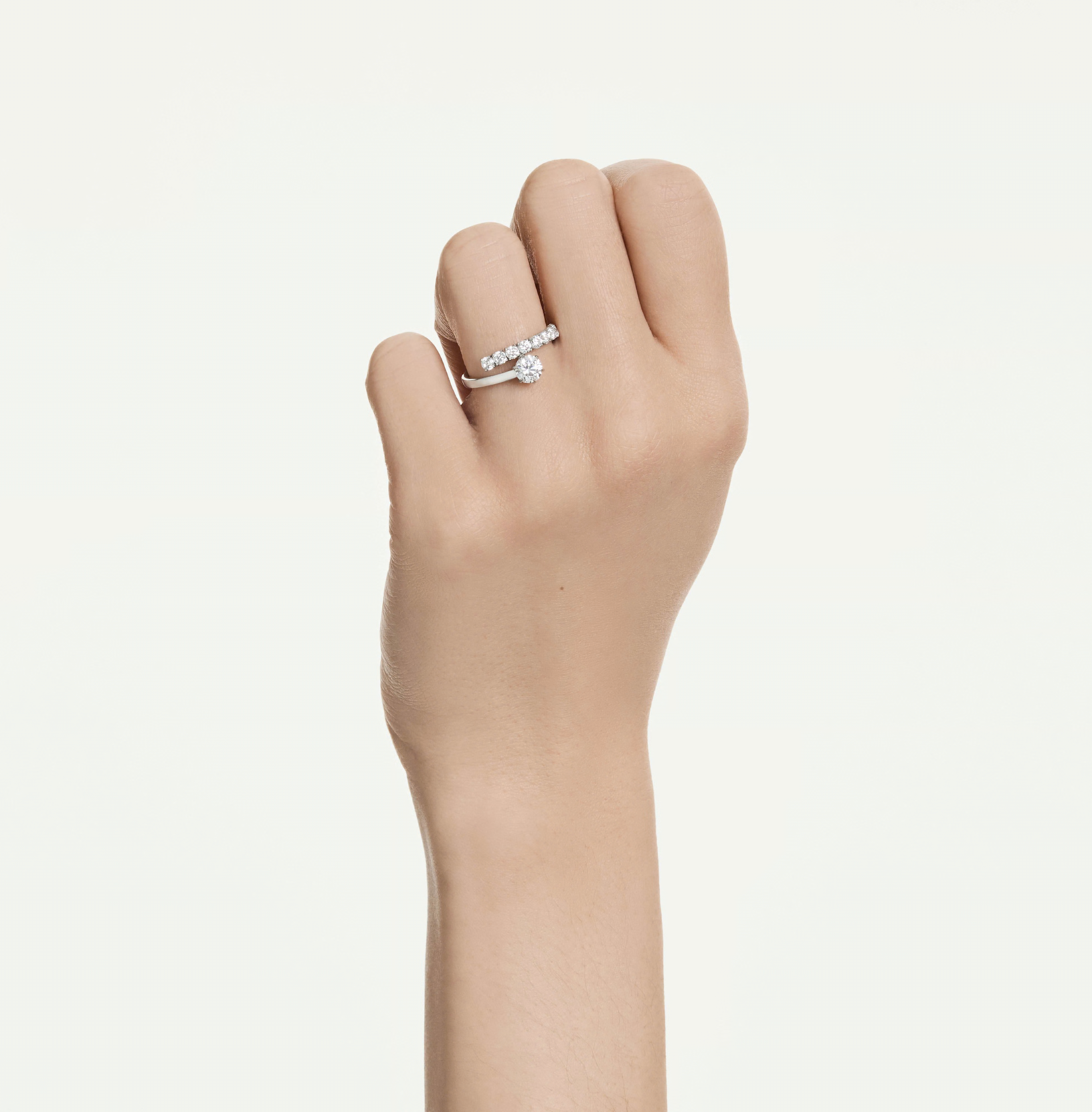 5753575 Matrix open ring Round cut, White, Rhodium plated