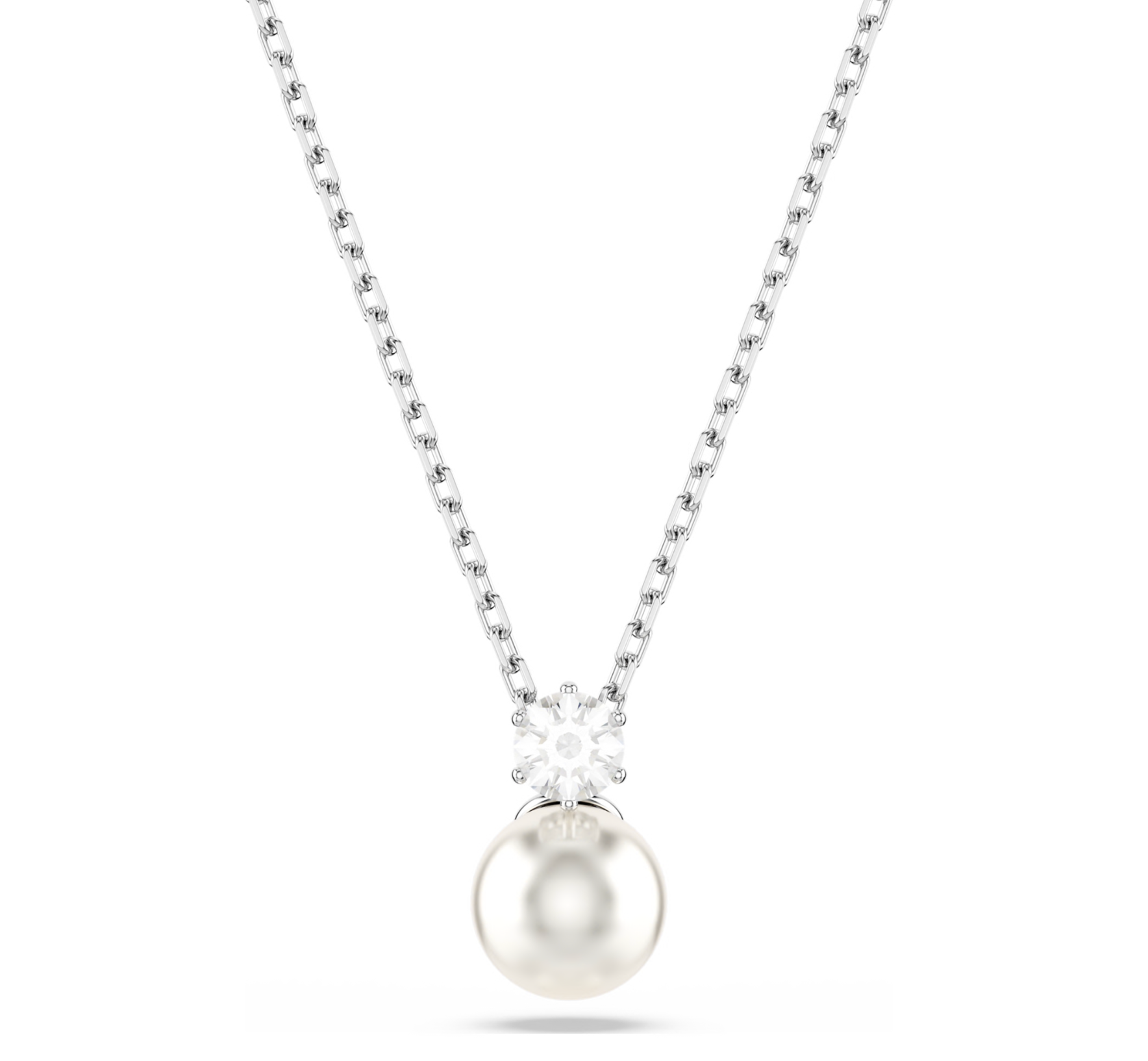 5693897 Matrix pendant Crystal pearl, Round cut, White, Rhodium plated