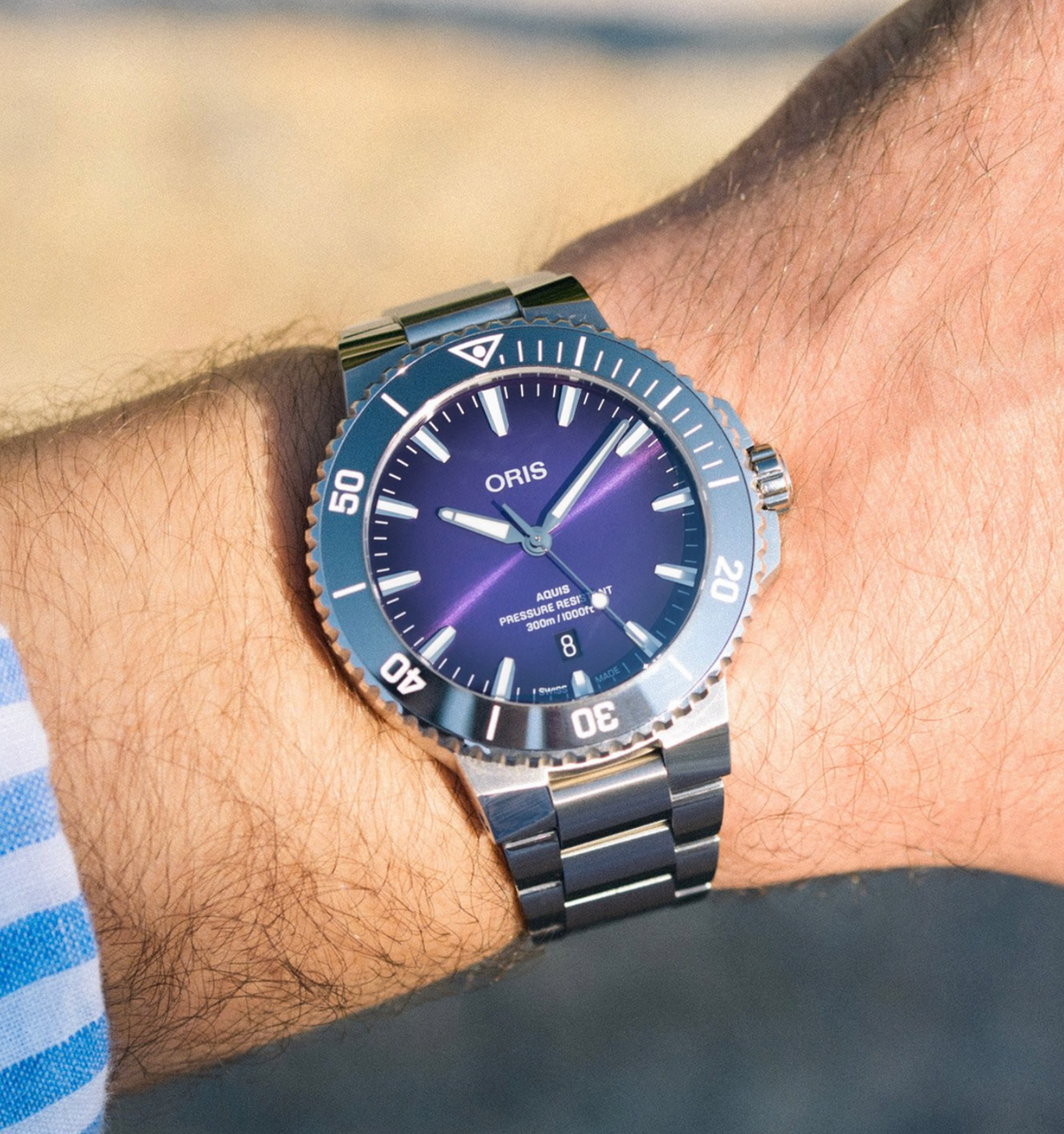 01 733 7789 4158-07 8 23 04PEB Oris Aquis Date Taste of Summer - Dial: Violett, Strap: MB steel polished