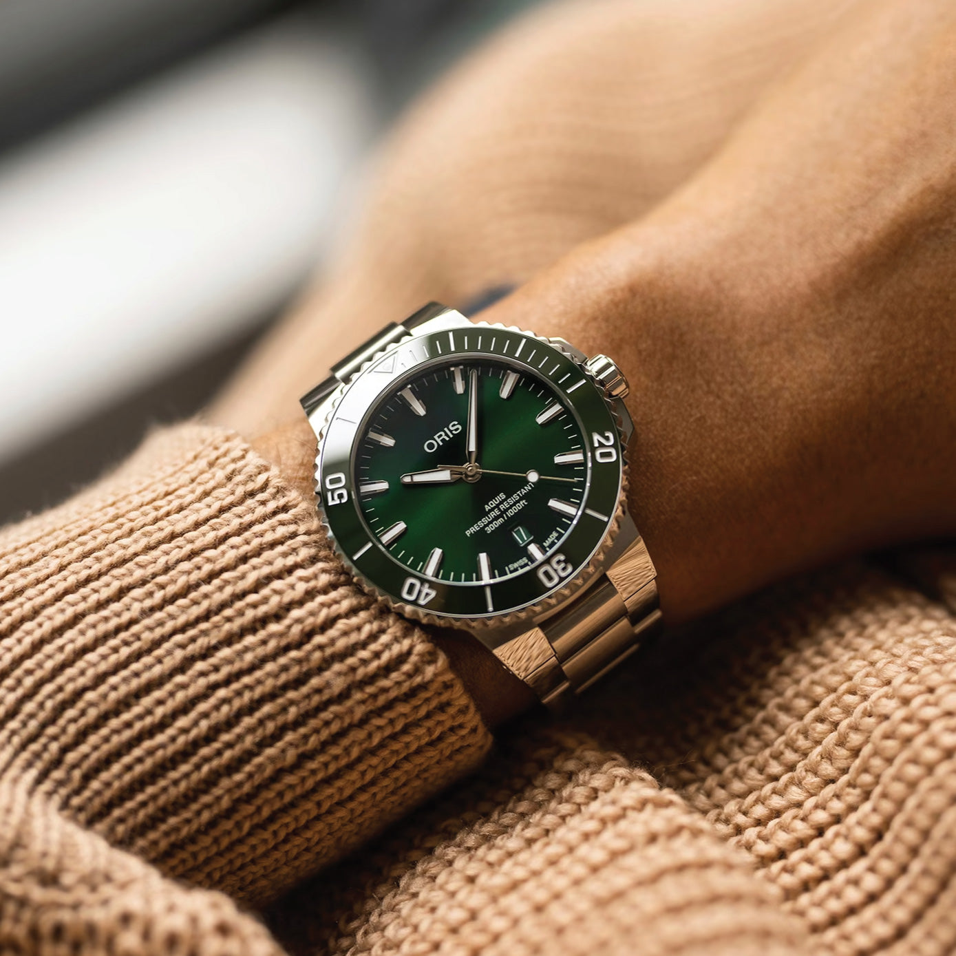 Oris-Aquis Date, Dial:Green, Strap: MB steel polished