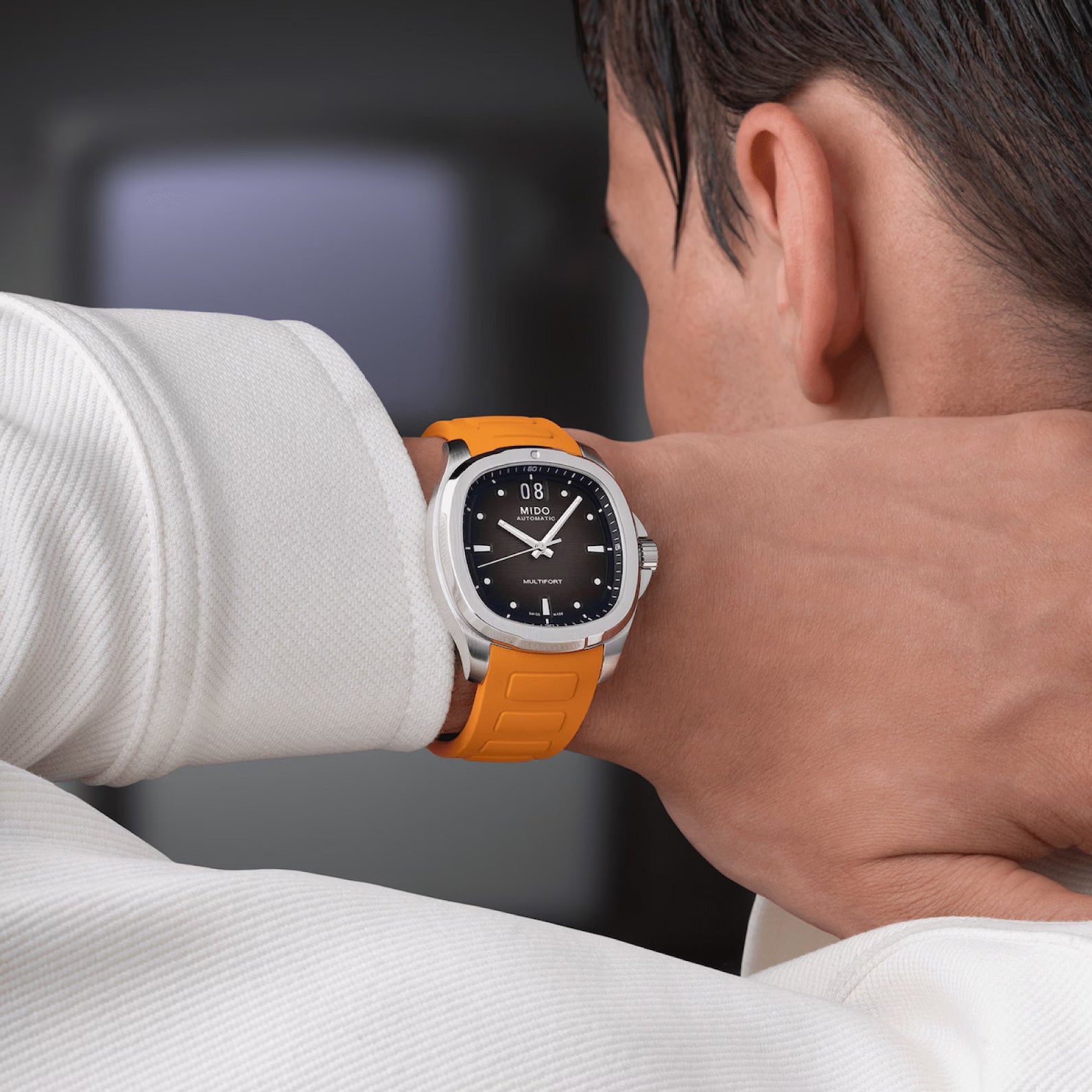 MIDO MULTIFORT GS AUTO STEEL ORANGE STRAP GREY DIAL