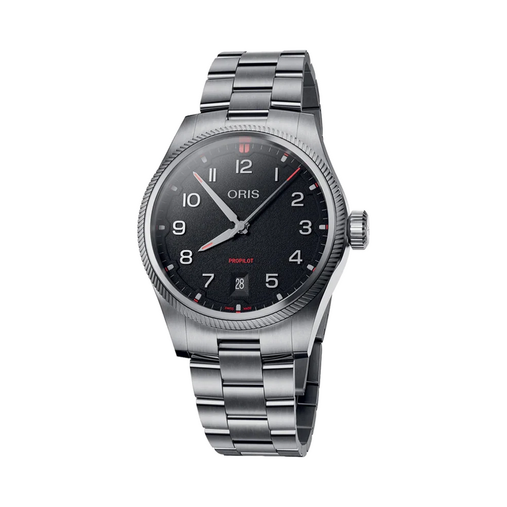 01 733 7805 4164-07  8 20 04LC Oris ProPilot Date - Dial: Black, arab num, Strap: MB steel