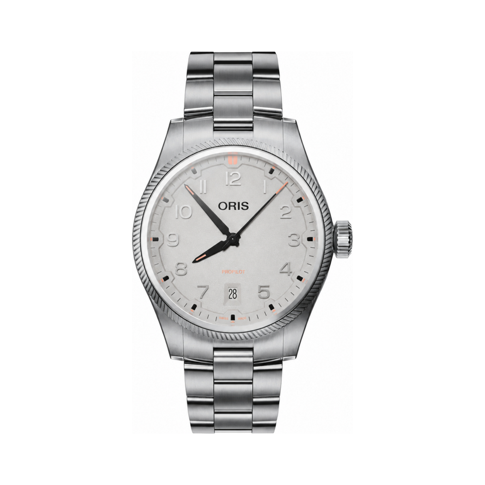 01 733 7805 4163-07  8 20 04LC Oris ProPilot Date - Dial: Grey, arab num, Strap: MB steel