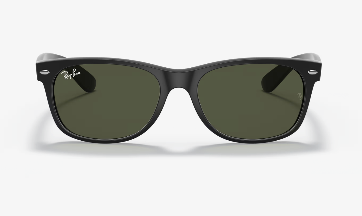 RAY BAN 0RB2132 901L55 NEW WAYFARER BLACK POLISHED W/G-15 GREEN