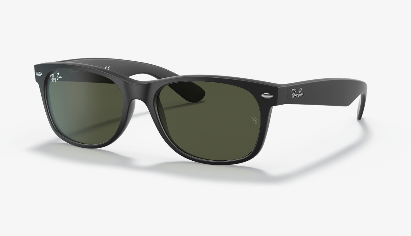 RAY BAN 0RB2132 901L55 NEW WAYFARER BLACK POLISHED W/G-15 GREEN